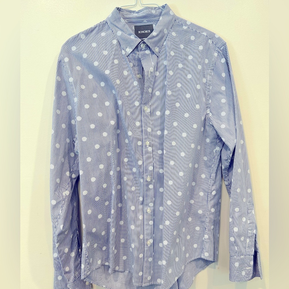 Mens Bonobos Long Sleeve Lt Blue Polka Dot, Slim Fit, Size XL, Exc condition!!